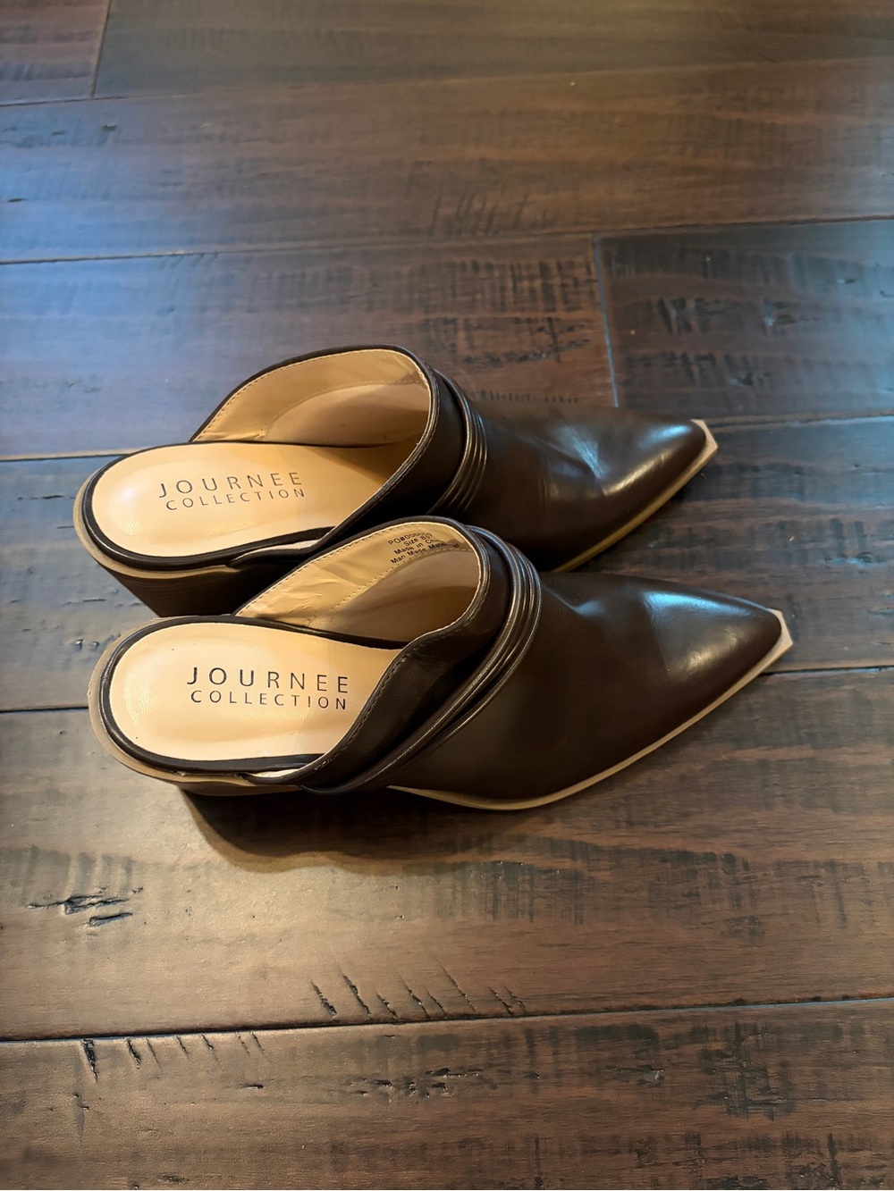 Journee Pointed Toe Mule chocolate Brown classy  neutral chunky block heel - Picture 3 of 10